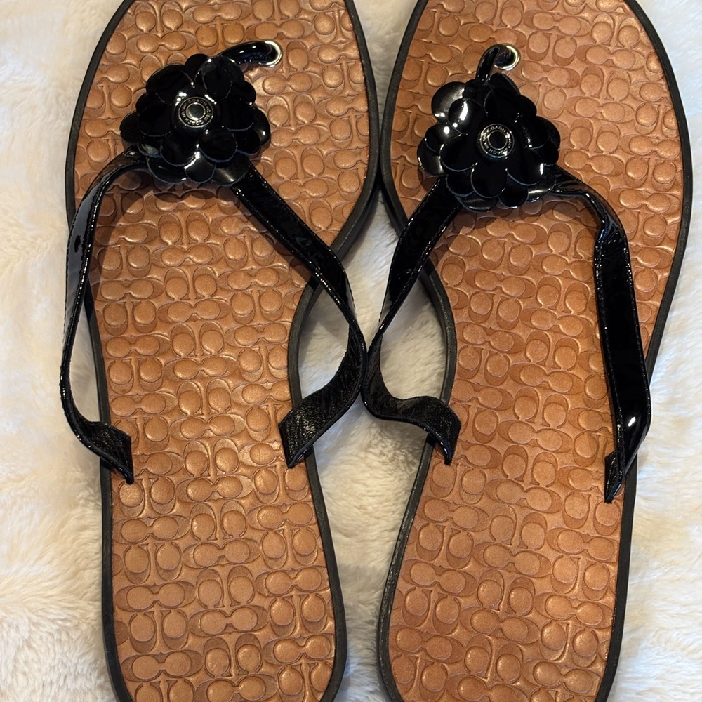 New Coach Black Floral Lindy Women's Sandals Size 9